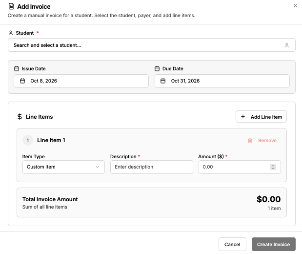 Add Invoice - Butterfli Montessori Software School Management
