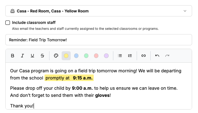 Parent Communication Instant Email - Butterfli Montessori Software School Management
