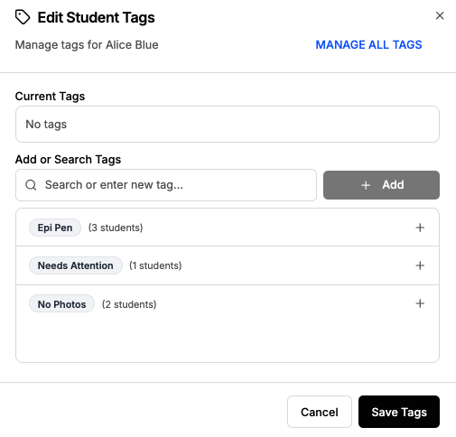 Tag Management - Butterfli Software Montessori School Management